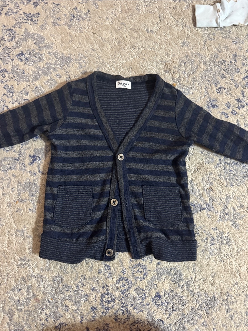Splendid Navy and Gray Striped baby Cardigan Sweater 6-12 months
